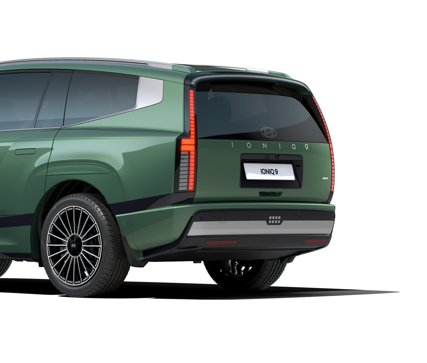 Close up view of rear LED lamps of Hyundai IONIQ 9 electric SUV.