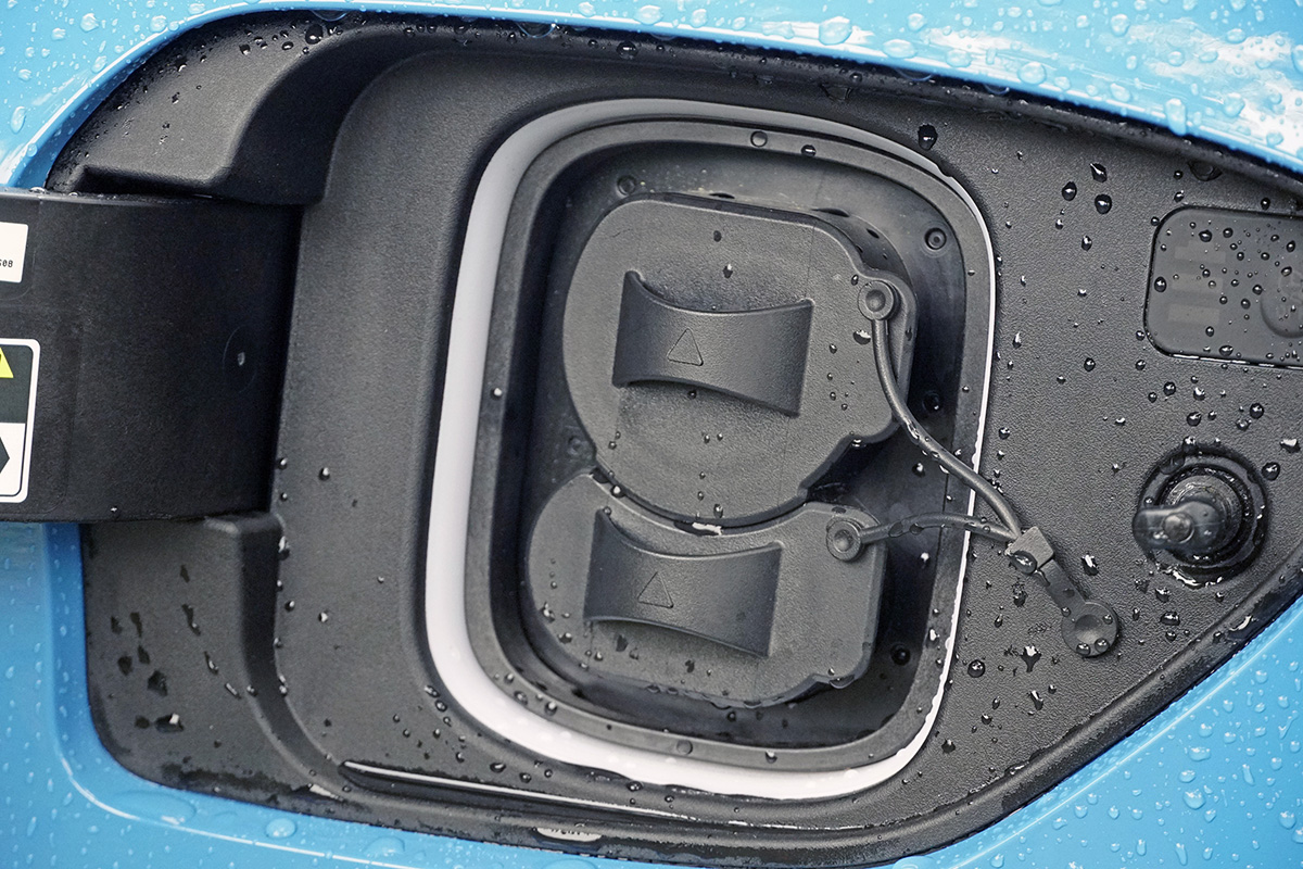 Hyundai KONA EV vehicle charging port close up